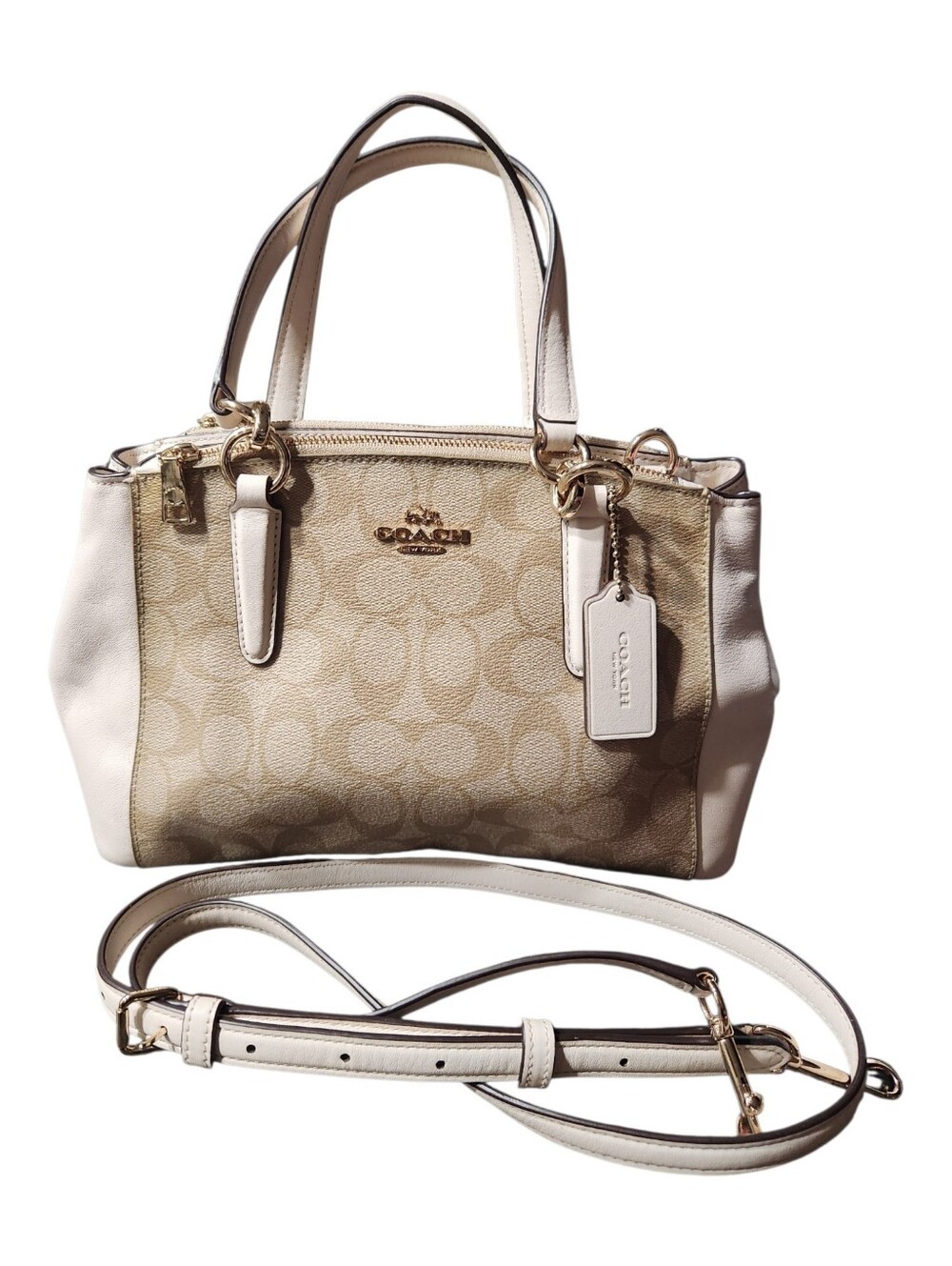 COACH Christie Carryall Khaki Chalk Signature Satchel Crossbody